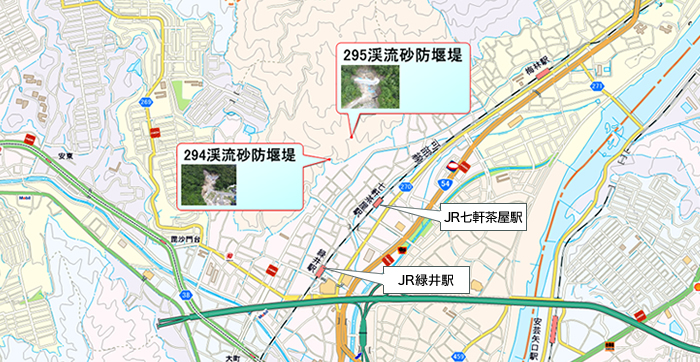 広島西部山系緑井地区砂防堰堤工事 位置図